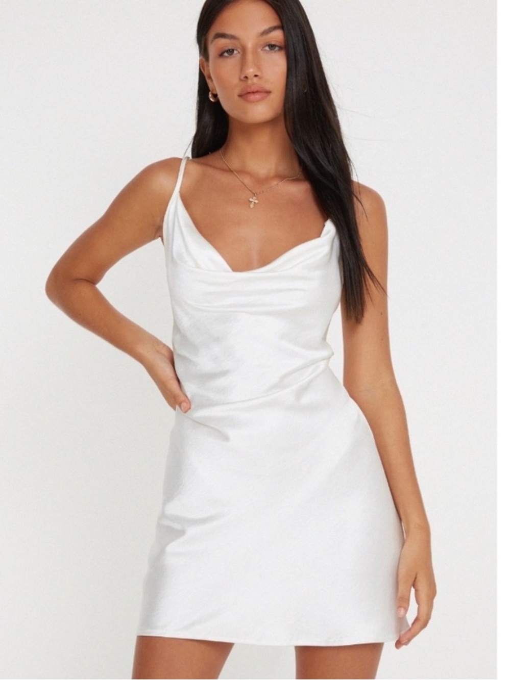 Motel Rocks White Satin Cowl Slip Mini Dress